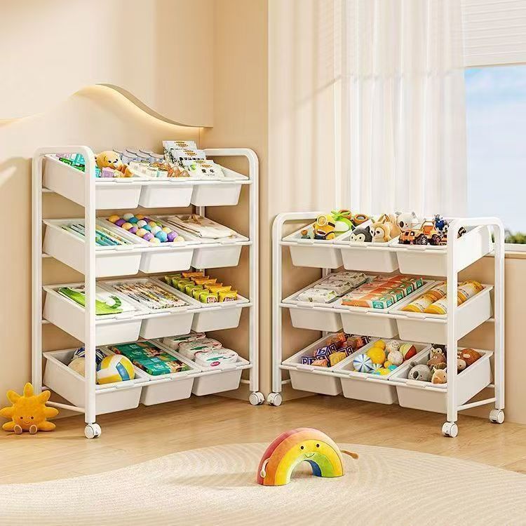 Freestanding Multi-Tier Mobile Toy Storage Rack with Bookshelf detail